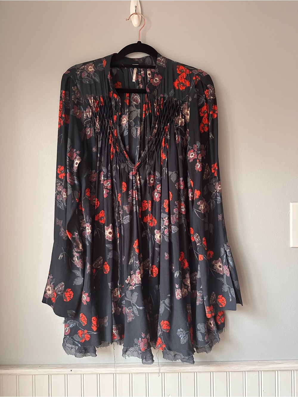 Free people Floral V-Neck Long Sleeve Tunic Top XS